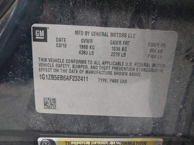 2010 CHEVROLET MALIBU LS W/1LS VIN: 1G1ZB5EB6AF232411