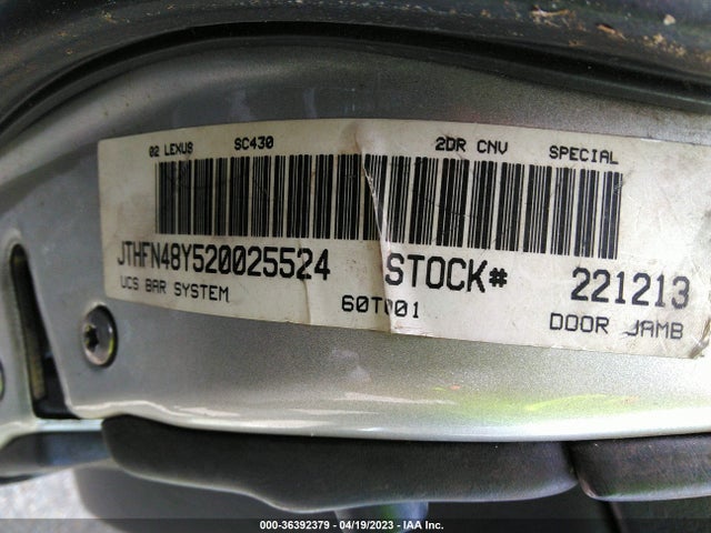 2002 LEXUS SC 430 VIN: JTHFN48Y520025524