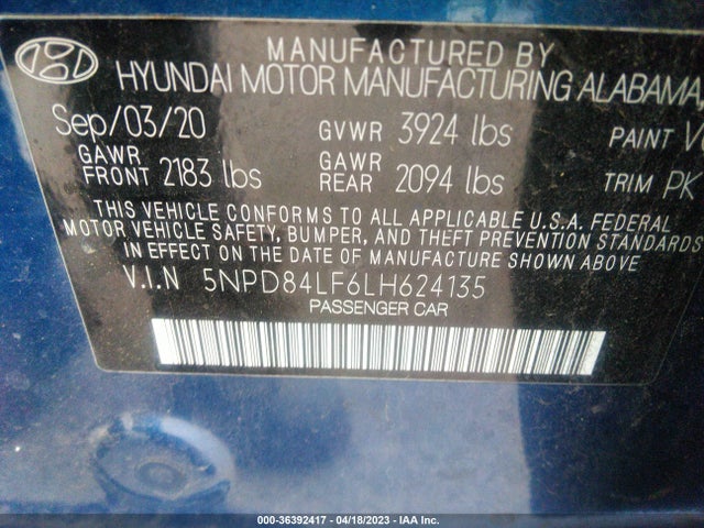 Hyundai Elantra Value Edition 2020 5NPD84LF6LH624135 Image 10