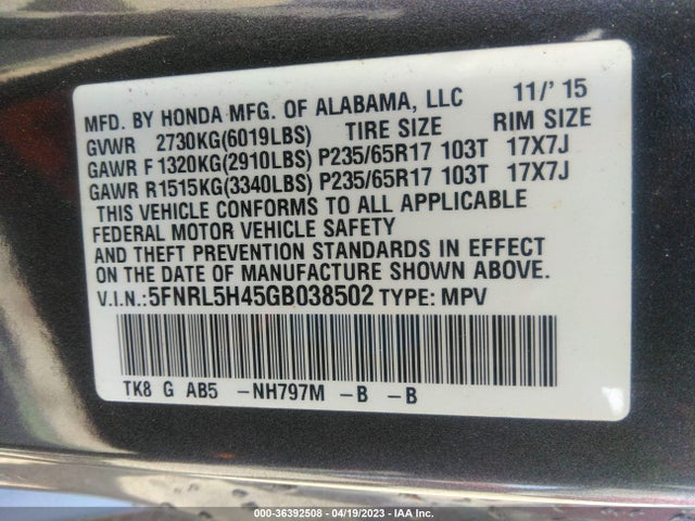 Honda ODYSSEY EX 2016 5FNRL5H45GB038502 Image 9