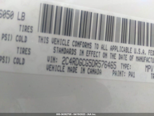2013 DODGE GRAND CARAVAN SXT VIN: 2C4RDGCG5DR576465
