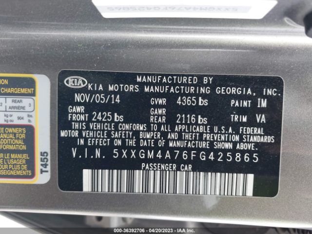 5XXGM4A76FG425865 KIA Optima Lx