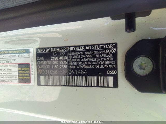 2008 MERCEDES-BENZ CLK-CLASS 3.5L VIN: WDBTK56F58T091484