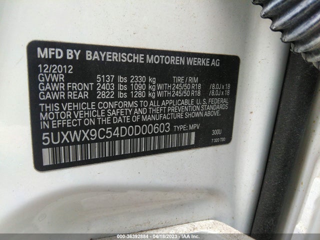2013 BMW X3 XDRIVE28I VIN: 5UXWX9C54D0D00603