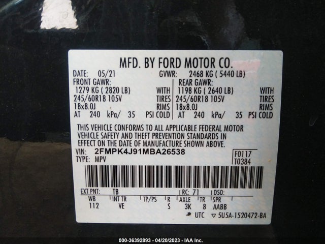 Ford Edge Sel/st-line 2021 2FMPK4J91MBA26538 Image 11