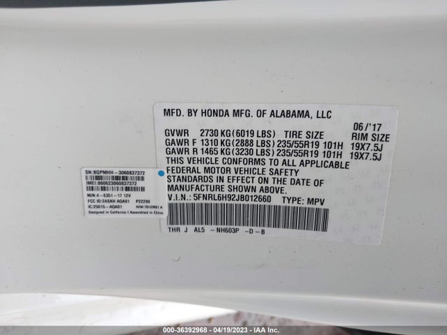 Honda Odyssey Elite 2018 5FNRL6H92JB012660 Image 9