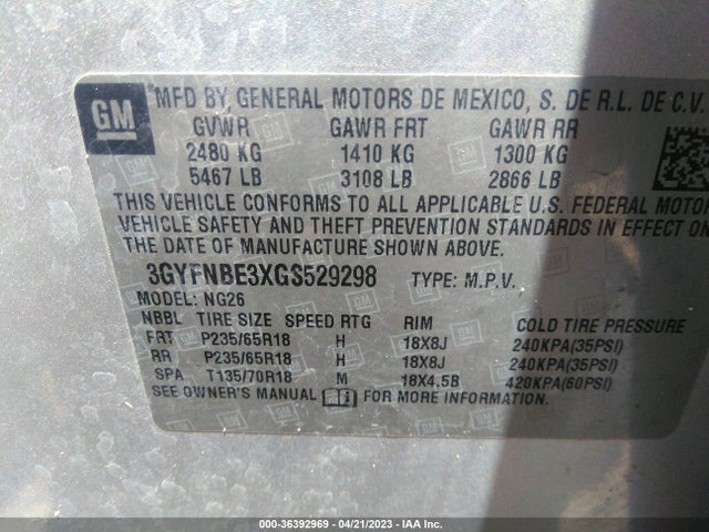 3GYFNBE3XGS529298 Cadillac Srx Luxury Collection