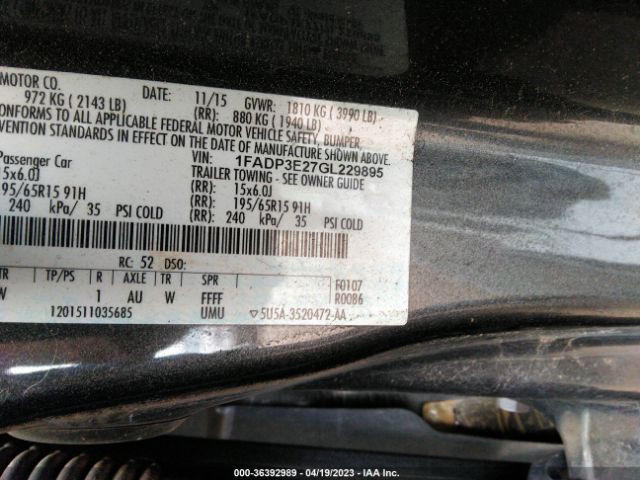 1FADP3E27GL229895 Ford FOCUS S