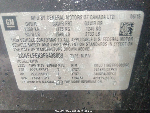 Chevrolet EQUINOX LT 2015 2GNFLFEK8F6438089 Image 9