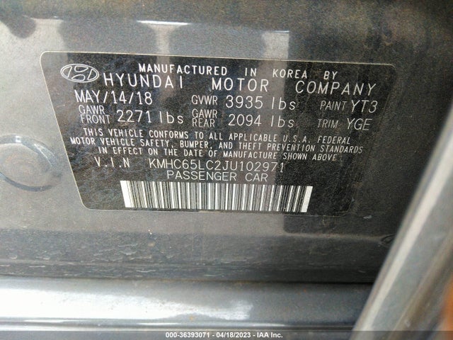 2018 HYUNDAI IONIQ HYBRID BLUE VIN: KMHC65LC2JU102971