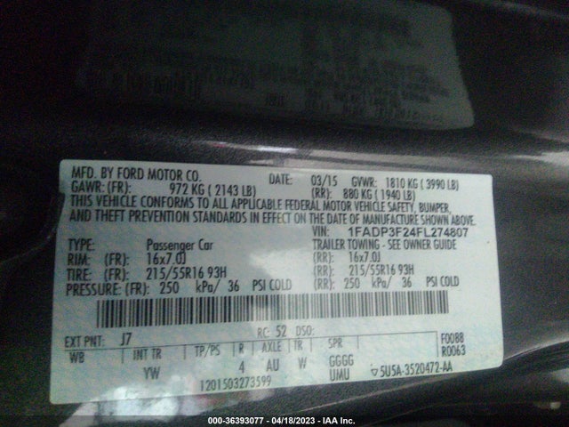 Ford FOCUS SE 2015 1FADP3F24FL274807 Image 10
