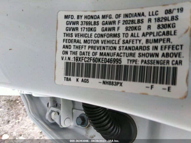 Honda Civic Sedan Lx 2019 19XFC2F60KE046995 Image 9