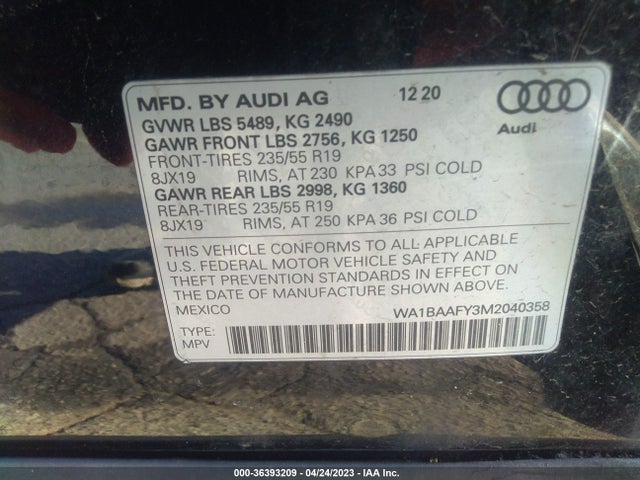 WA1BAAFY3M2040358 Audi Q5 Premium Plus