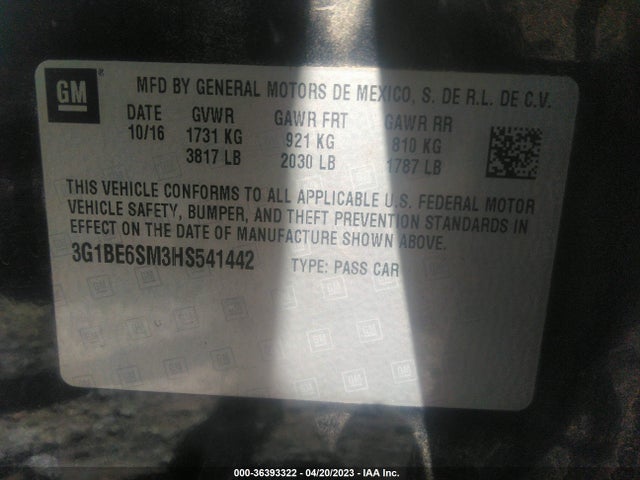 Chevrolet CRUZE LT 2017 3G1BE6SM3HS541442 Image 10