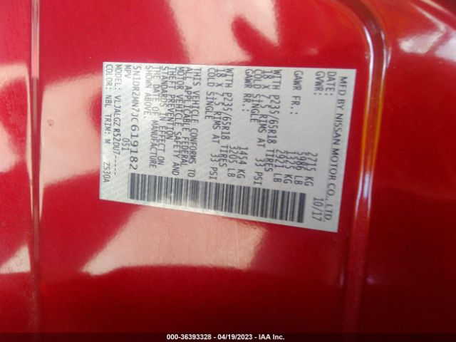 5N1DR2MN7JC619182 Nissan Pathfinder Sl
