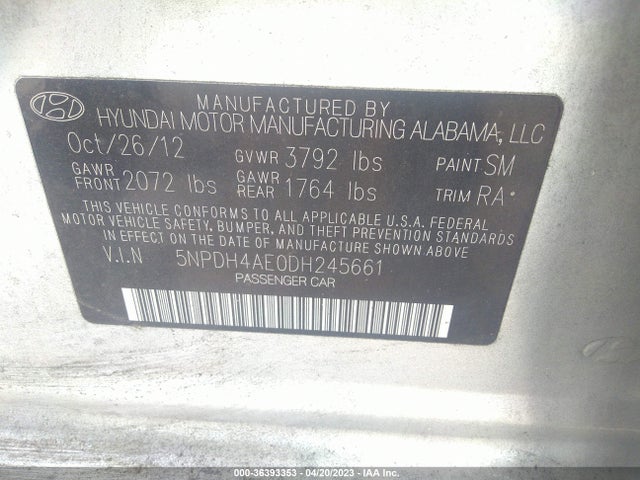 2013 HYUNDAI ELANTRA GLS PZEV VIN: 5NPDH4AE0DH245661