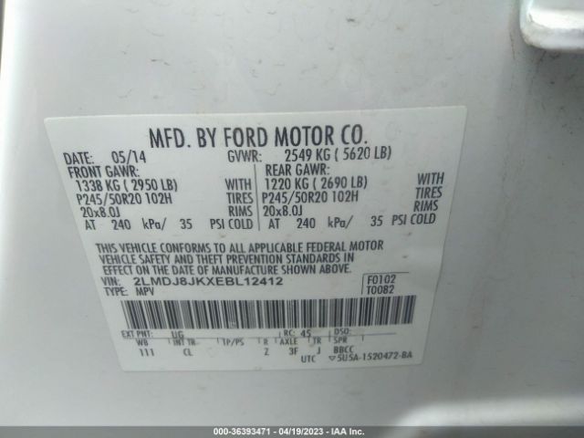 2LMDJ8JKXEBL12412 Lincoln MKX