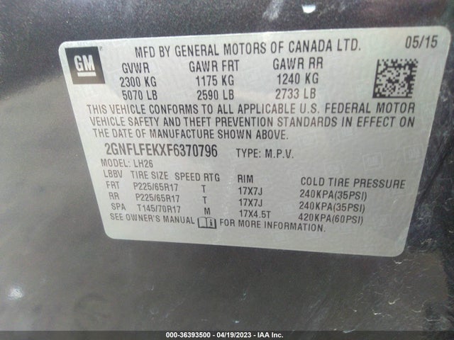 Chevrolet EQUINOX LT 2015 2GNFLFEKXF6370796 Image 9