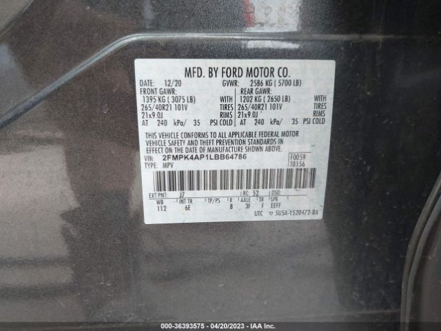 2FMPK4AP1LBB64786 Ford EDGE ST