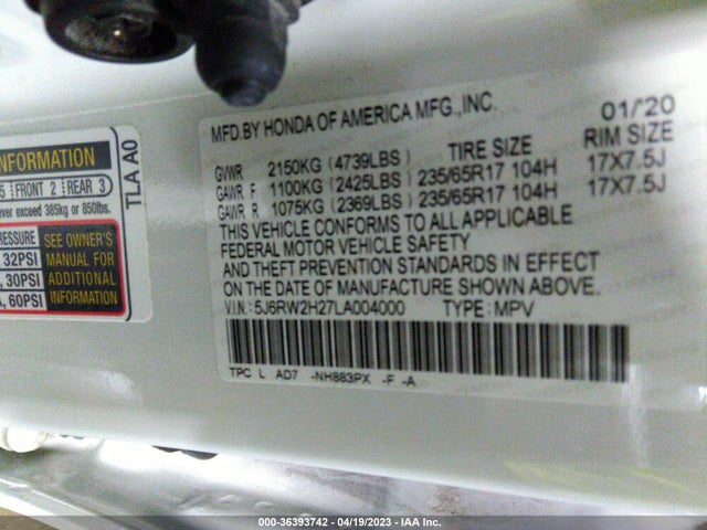 Honda Cr-v Awd Lx 2020 5J6RW2H27LA004000 Image 9