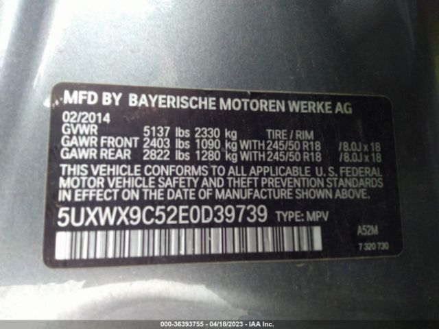 5UXWX9C52E0D39739 BMW X3 Xdrive28i