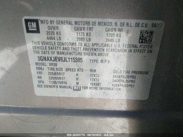 Chevrolet EQUINOX LT 2018 3GNAXJEV8JL115385 Image 10