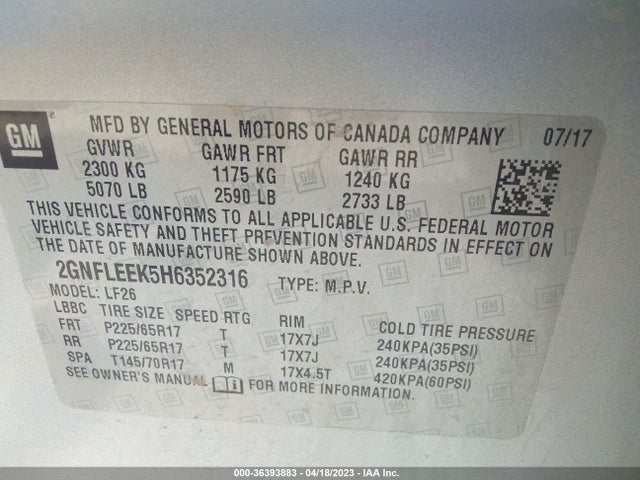 Chevrolet EQUINOX LS 2017 2GNFLEEK5H6352316 Image 10