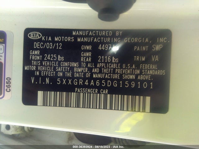 36393924 :رقم المزاد ، 5XXGR4A65DG159101 vin ، 2013 Kia Optima Sx W/limited Pkg مزاد بيع
