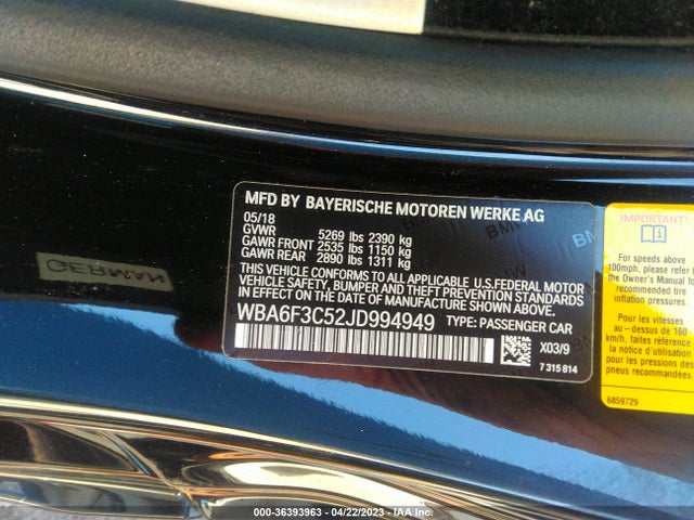 2018 BMW 6 Series, VIN: WBA6F3C52JD994949