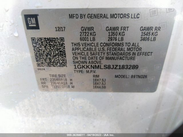 1GKKNMLS8JZ183289 GMC ACADIA SLT