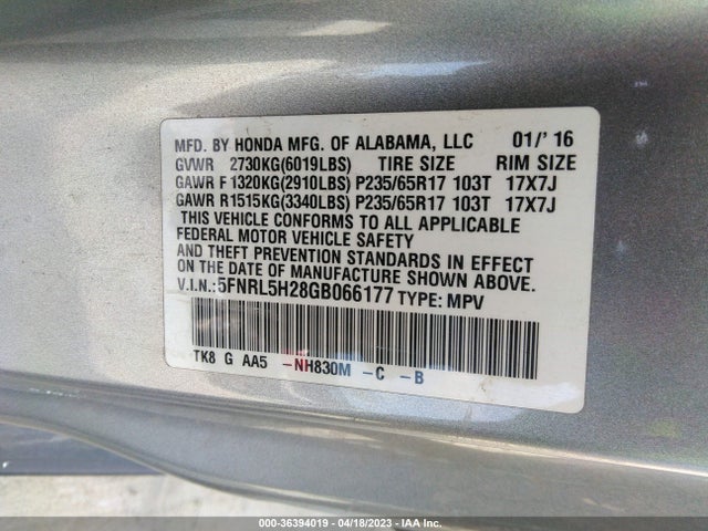 Honda ODYSSEY LX 2016 5FNRL5H28GB066177 Image 11