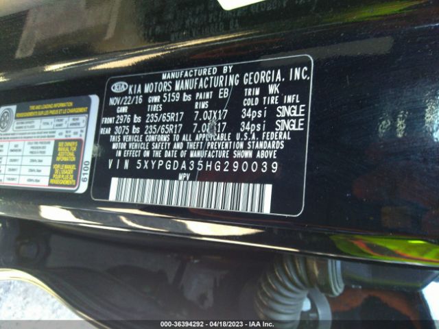 5XYPGDA35HG290039 KIA SORENTO LX