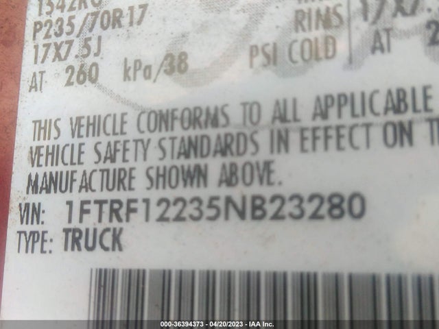 2005 FORD F-150 XL/STX/XLT VIN: 1FTRF12235NB23280