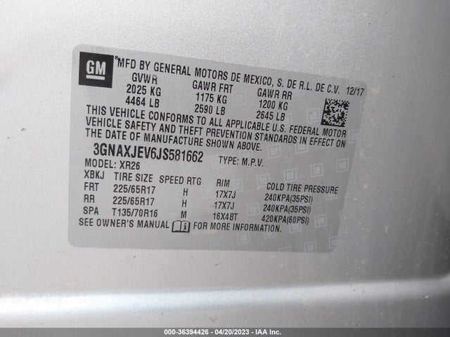 Chevrolet EQUINOX LT 2018 3GNAXJEV6JS581662 Image 9
