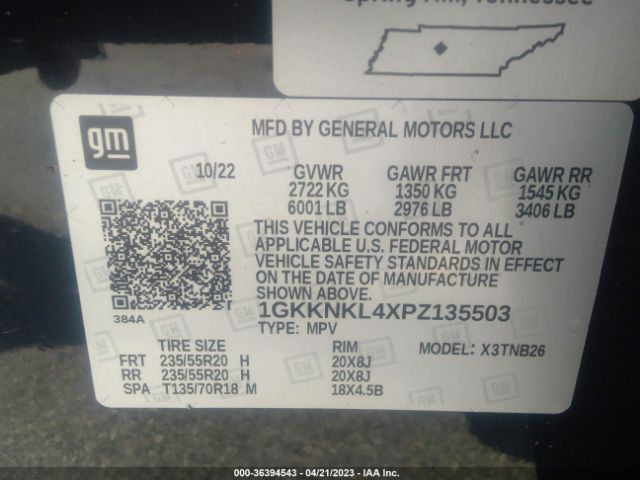 1GKKNKL4XPZ135503 GMC ACADIA SLE