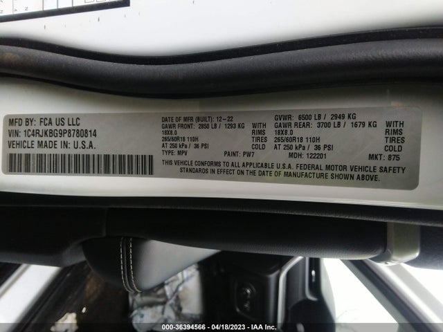 2023 JEEP GRAND CHEROKEE L LIMITED VIN: 1C4RJKBG9P8780814