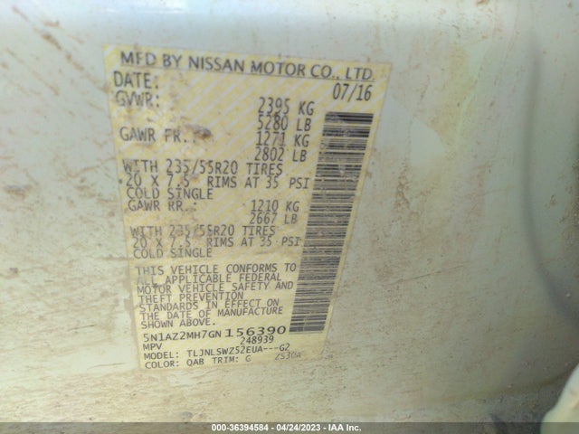Nissan Murano Platinum 2016 5N1AZ2MH7GN156390 Image 9