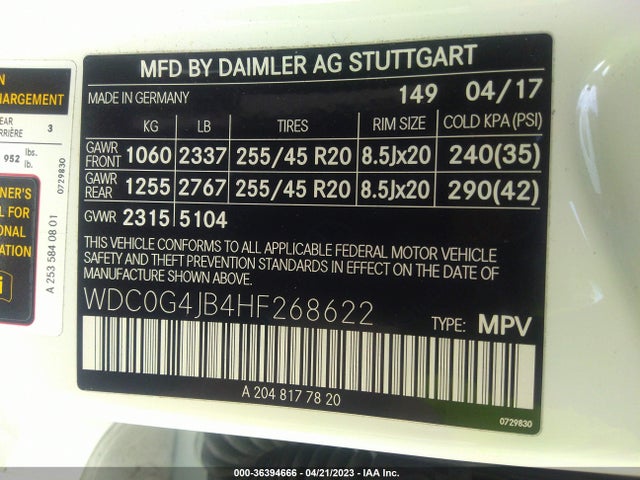 WDC0G4JB4HF268622 Mercedes-Benz Glc Glc 300
