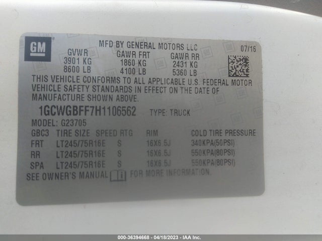 Chevrolet EXPRESS CARGO VAN 2017 1GCWGBFF7H1106562 Image 9