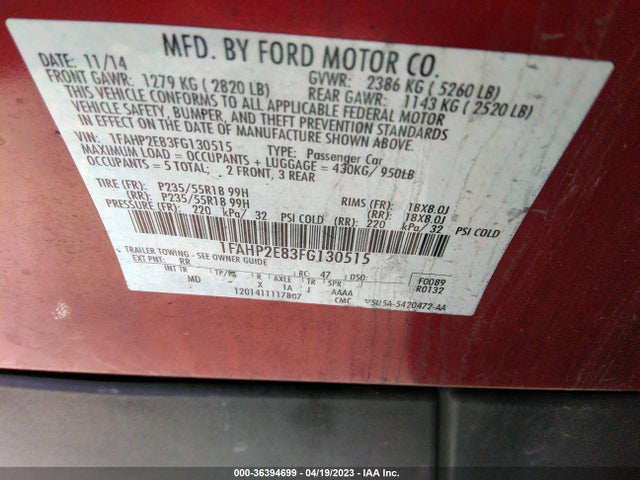 Ford TAURUS SEL 2015 1FAHP2E83FG130515 Image 11