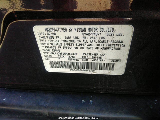2008 INFINITI EX35 JOURNEY VIN: JNKAJ09F08M359389