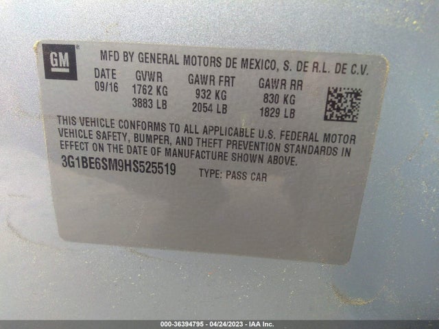 Chevrolet CRUZE LT 2017 3G1BE6SM9HS525519 Image 9