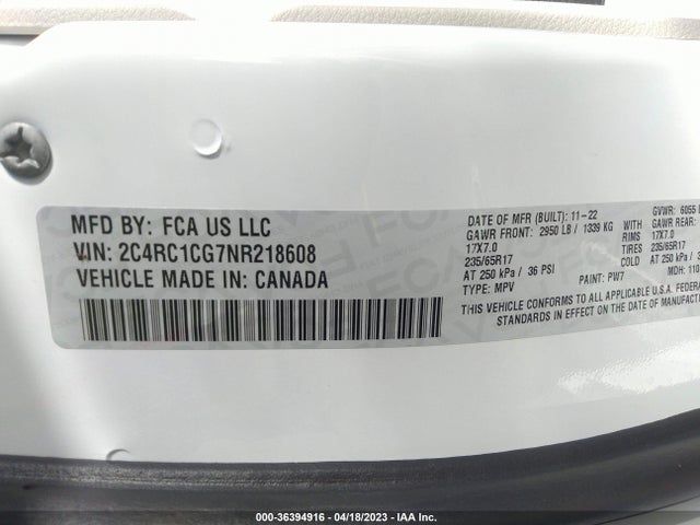2C4RC1CG7NR218608 Chrysler Voyager Lx