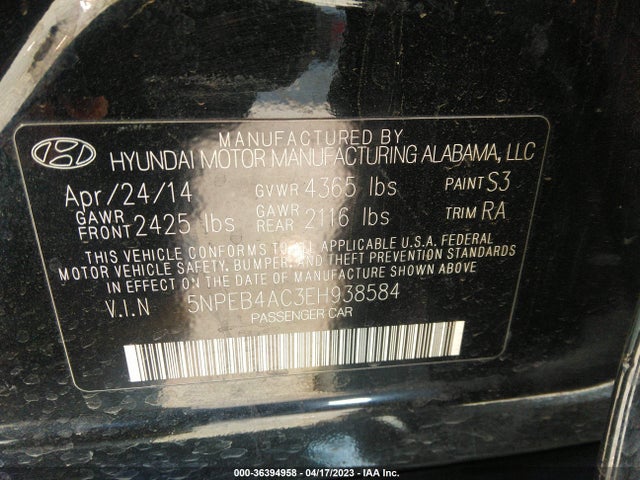 Hyundai SONATA GLS 2014 5NPEB4AC3EH938584 Image 9