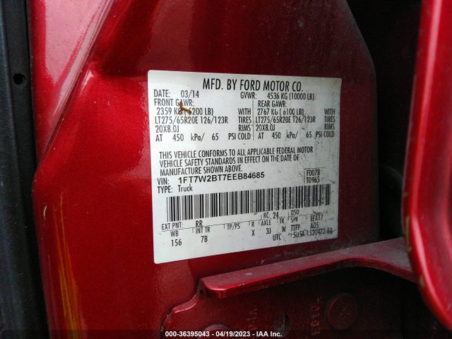 36395043 :رقم المزاد ، 1FT7W2BT7EEB84685 vin ، 2014 Ford Super Duty F-250 Srw Xl/xlt/lariat مزاد بيع