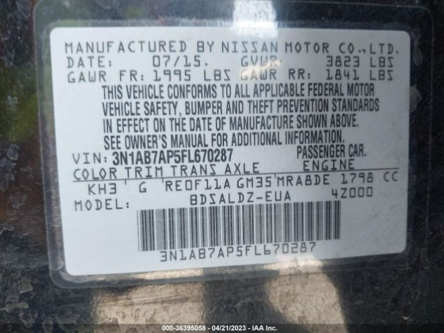 3N1AB7AP5FL670287 Nissan SENTRA SV