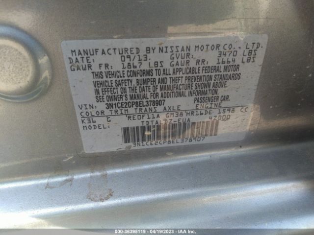 3N1CE2CP8EL378907 Nissan Versa Note Sv