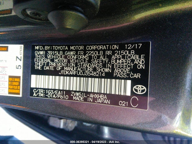Toyota Prius Two/two Eco/three 2018 JTDKARFU0J3548214 Image 10