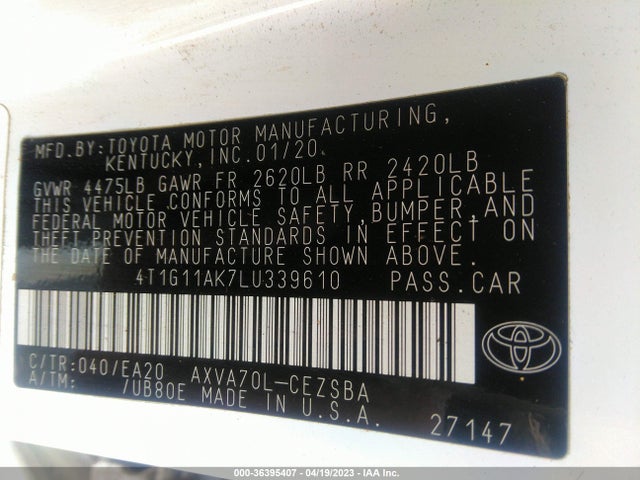 Toyota CAMRY SE 2020 4T1G11AK7LU339610 Image 10