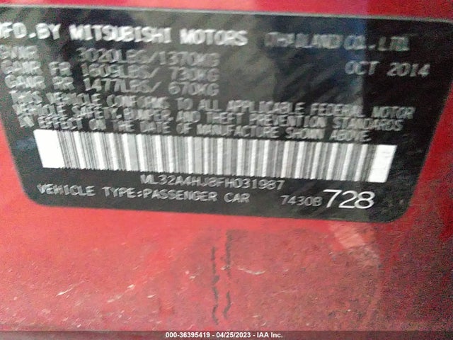 ML32A4HJ8FH031987 Mitsubishi Mirage Es/rf